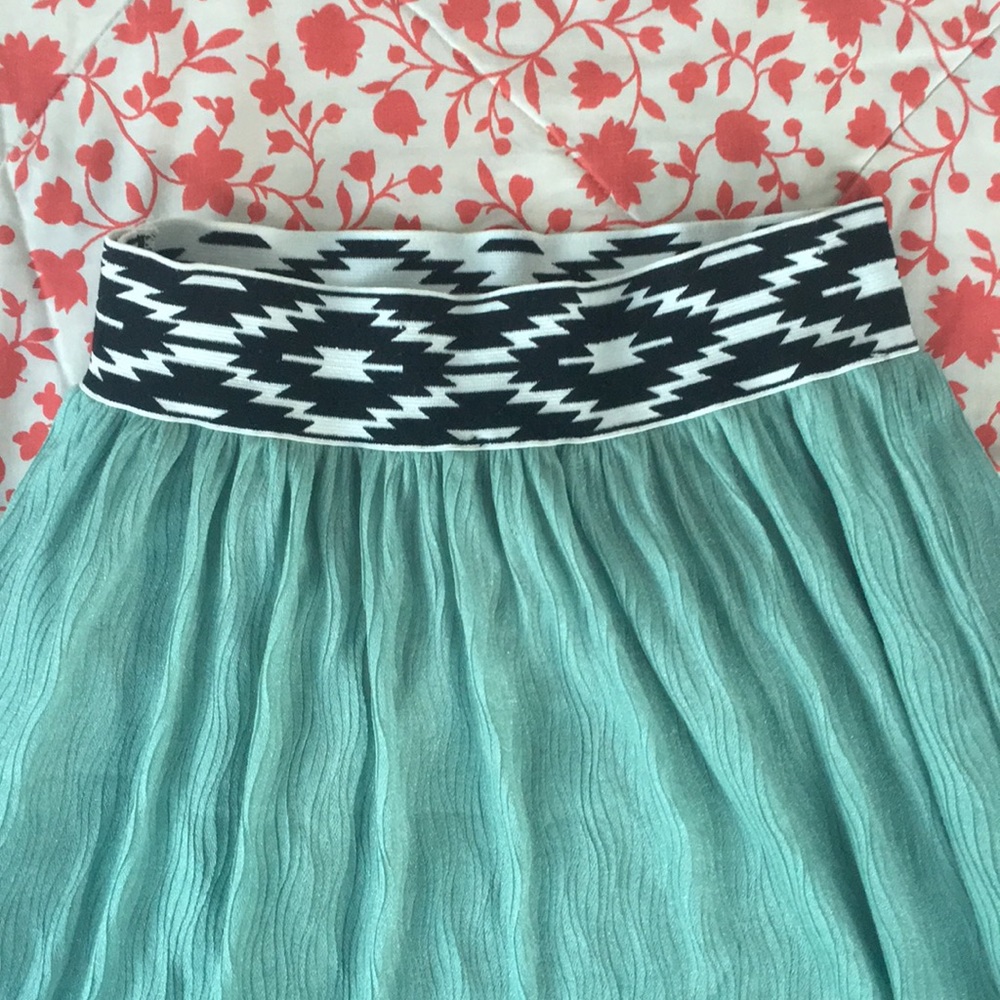 Blue Mid-length Skirt, B&W Elastic Waist